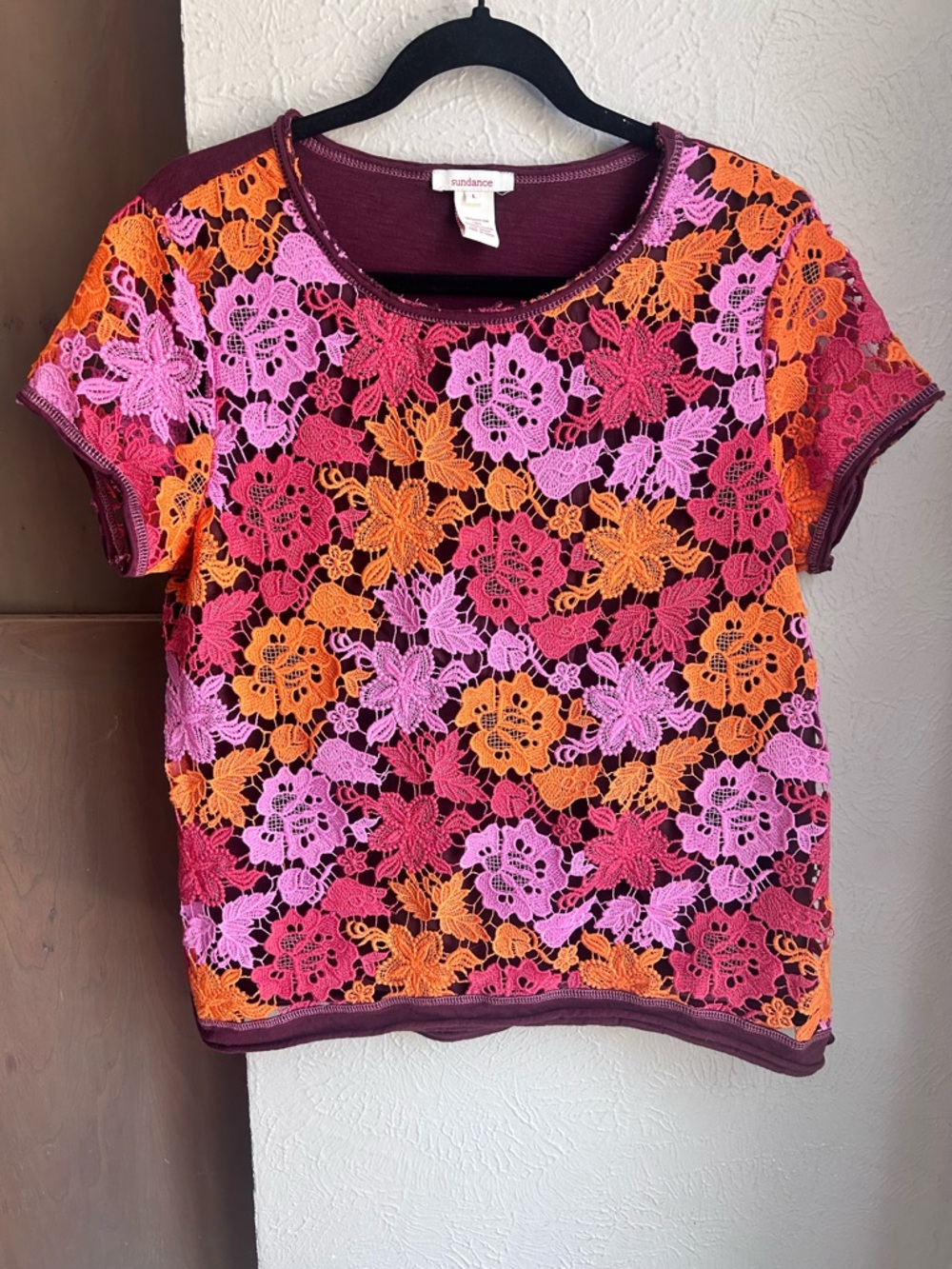 Sundance pink and orange crochet top Size Large
